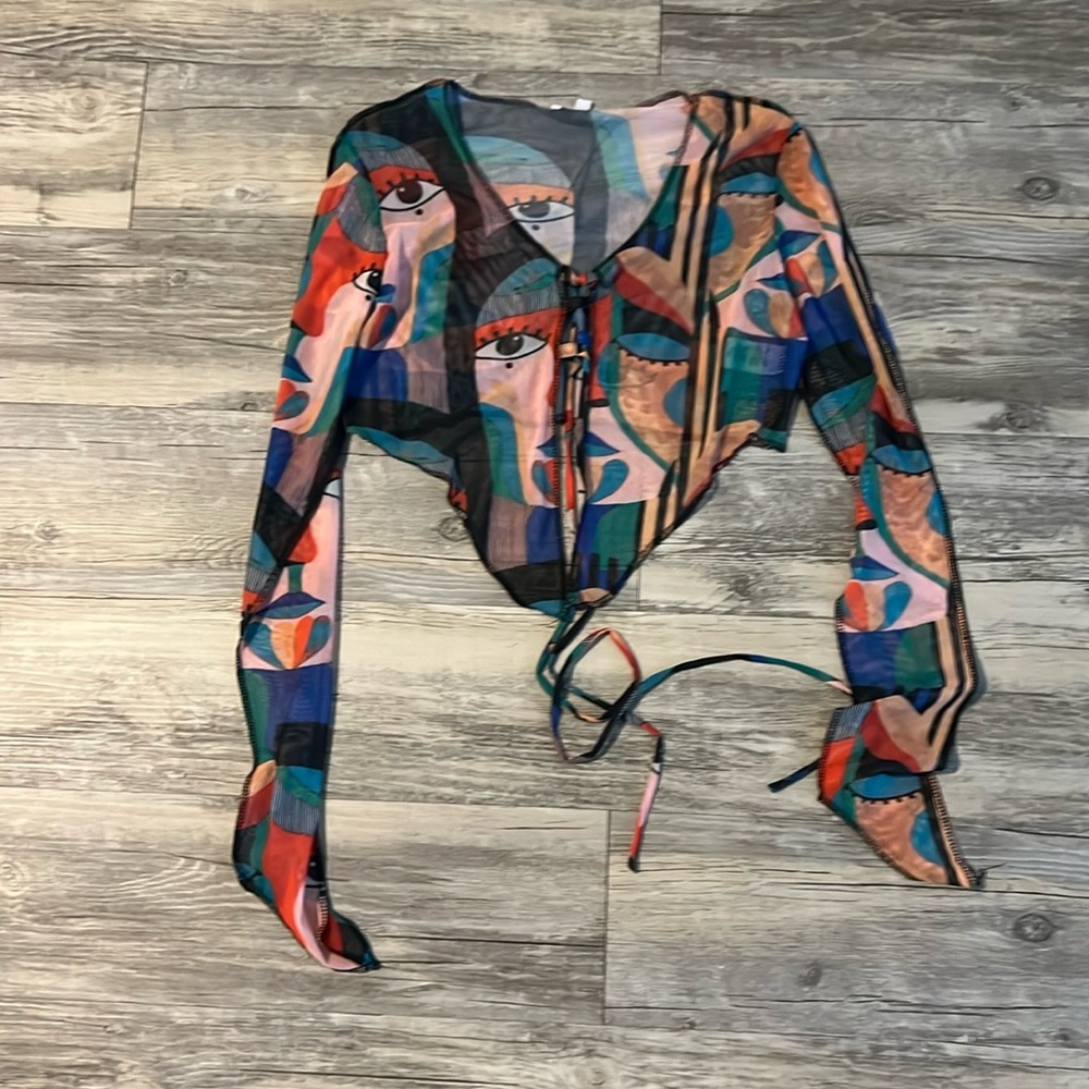 Fashion Nova Sheer Abstract Mesh Crop Top — Size L NWT